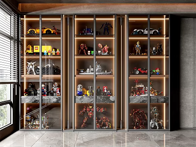 Modern Decorative Cabinet With Glass Doors LED Lighting Displaying Toy Models Action Figures And Collectibles 3d model