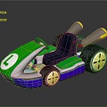 Green and White Kart With L Logo Blue Seat Two Exhaust Pipes And Yellow Wheels