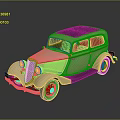 Classic Vintage Car With Golden Body Black Roof And Red Rims White Wall Tires