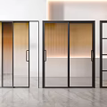 Modern Sliding Glass Doors With Black Frames And Textured Glass Patterns 3d model