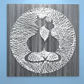 Abstract Painting With White Thread Lines Circular Design On Wooden Background