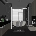 Modern Bathroom Interior With Freestanding Bathtub Glass Shower And Marble Walls