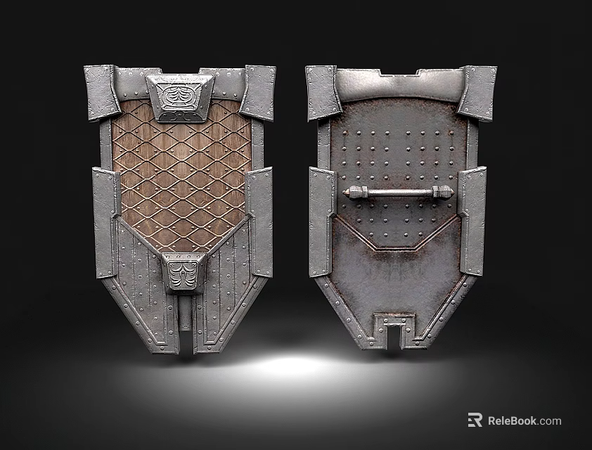 Medieval Metal Shields With Intricate Hexagonal Grid And Riveted Design Details 3d model 