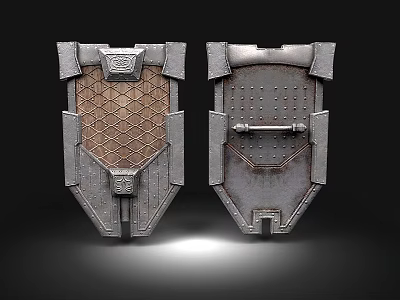 Medieval Metal Shields With Intricate Hexagonal Grid And Riveted Design Details 3d model