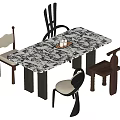 Modern Stylish Dining Table Set With Marble Tabletop And Different Style Chairs 3d model