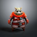 Boar 3D Character Model Wearing Orange Armor With Yellow Horns And Chubby Body