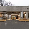 Modern Cafe Exterior With Wooden Structure Open Entrance Bar Counter And Natural Surroundings