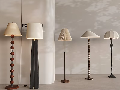 Stylish Floor Lamps With Various Designs Including Conical Pleated And Umbrella Shaped Shades 3d model
