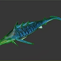 Realistic 3D Render Of Blue Striped Marine Creature With Streamlined Body And Sharp Fins