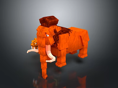 Orange Mammoth 3D Pixel Art With Brown Hump Long White Tusks And Trunk 3d model