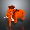 Orange Mammoth 3D Pixel Art With Brown Hump Long White Tusks And Trunk