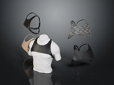 Stylish Harness Tops In Leather Patterned And Beige Styles On Display Mannequin 3d model