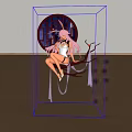 Cute Pink Haired Doll in White Outfit Sitting on Tree Branch with Circular Window Background