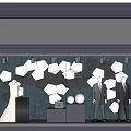 Modern Window Display With Black White Geometric Decorations Mannequins In Wedding Dress And Suit