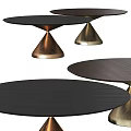 Modern Round Dining Table With Conical Brass Copper Bases And Dark Wooden Tabletop