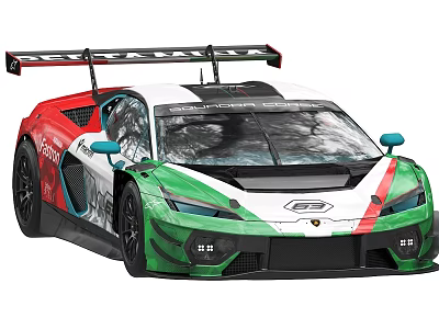 Italian Flag Colored Racing Car With Large Rear Spoiler And Sporty Design 3d model
