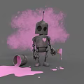 Game And Movie Character Robot Holding Paintbrush With Spilled Pink Paint And Heart Design