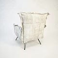 Modern Beige Fabric Armchair With Ruffled Edges And Slim Metal Legs Design