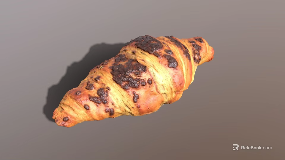 Freshly Baked Croissant With Crispy Golden Brown Surface And Dark Spots 3d model 