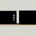 Two Modern Black And Gray Microwave Ovens On Shelf Kitchen Appliances