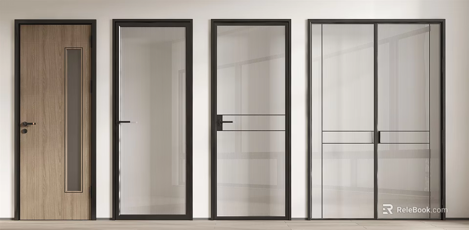 Modern Glass Interior Doors With Black Frames And Sleek Design Elements 3d model