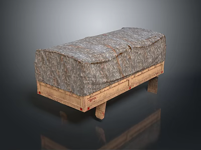 Gray Fabric Covered Storage Cart With Wooden Legs And Smooth Surface Design 3d model