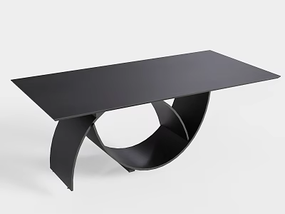 Modern Sleek Black Desk With Curved Circular Base And Flat Tabletop 3d model