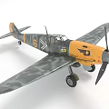 Vintage Fighter Jet With Yellow Fuselage Camouflage Wings Number 6 Marking And Propeller