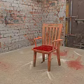 Accent Chair With Red Cushion And Wooden Frame In Brick Wall Room With Wooden Door