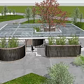 Modern Circular Building Design With Open Roof Tree And Green Plants Entrance
