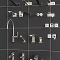 Various Modern Faucets with Different Designs Mounted on Dark Tile Wall 3d model