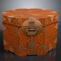 Octagonal Orange Woven Storage Box With Metal Clasp And Decorative Patterns 3d model