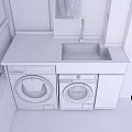 Modern Laundry Area With Black Countertop White Sink Washing Machine And Dryer