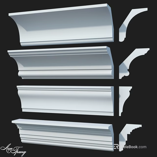 White Decorative Molding Components In Various Styles For Architectural Decoration 3d model 