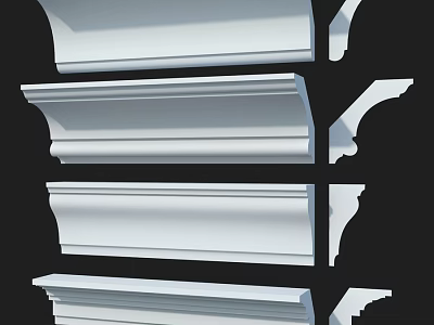 White Decorative Molding Components In Various Styles For Architectural Decoration 3d model