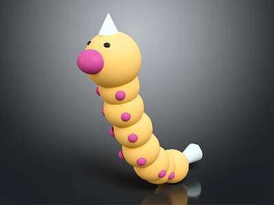 Cartoon 3D Model Yellow Caterpillar With Pink Head Spots White Horn And Tail 3d model