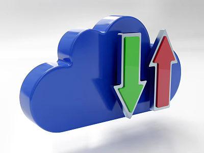 Blue Cloud Icon Design With Green Downward Arrow And Red Upward Arrow 3d model