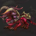 Game Movie Character Mythical Creature With Red Purple Skin Sharp Horns And Decorative Armor