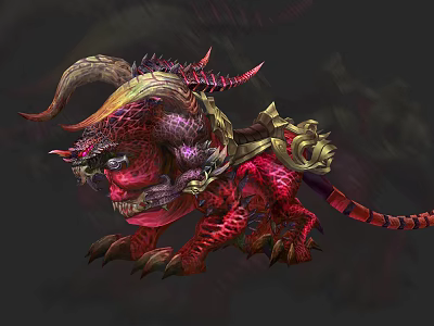 Game Movie Character Mythical Creature With Red Purple Skin Sharp Horns And Decorative Armor 3d model