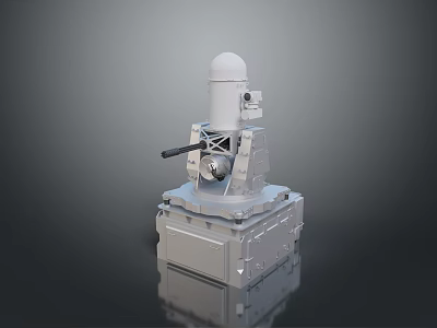Military Weapon Turret System with Cylindrical Top and Square Base Structure 3d model