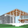 Industrial Factory Building Model Showcasing Modern Metal Roof Glass Facade And Surrounding Sand Terrain