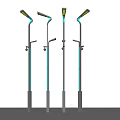 Sleek Modern Outdoor Lights with Curved Lamp Heads Yellow Illumination and Metal Poles