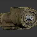 Old Yellow Industrial Mechanical Part With Worn Metal Structure And Holes