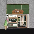 Five Snowmen Milk Tea Shop Exterior With Green Awning Wooden Sign And Drink