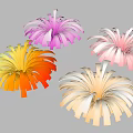 Four Colorful Paper Flowers In Different Colors Yellow Pink Purple Beige With Radial 3D Design