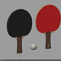 Professional Ping Pong Paddles With Black Red Surfaces And Wooden Handles And White Ball