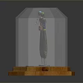 Decorative Female Figures In Glass Display Case With Wooden Base And Long Dresses