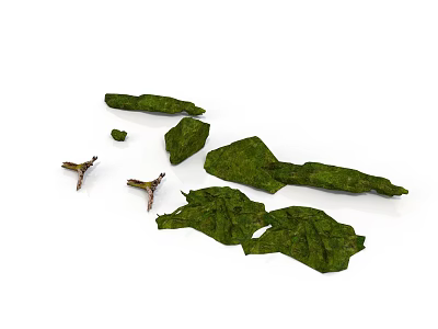 Fresh Natural Green Leaves and Small Twigs Scattered on White Background 3d model