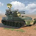 Military Camouflage Tank With Radar Missile Launchers And Dual Cannons In Desert Terrain