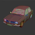 Red Vintage Sedan Car With Classic Front Grille And Headlights Reflection
